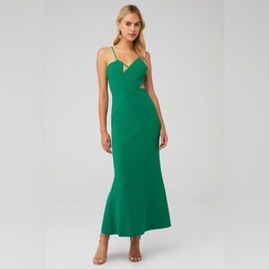 Significant Others Cut Out Poet Asymmetrical Maxi Dress Green Womens Size 4